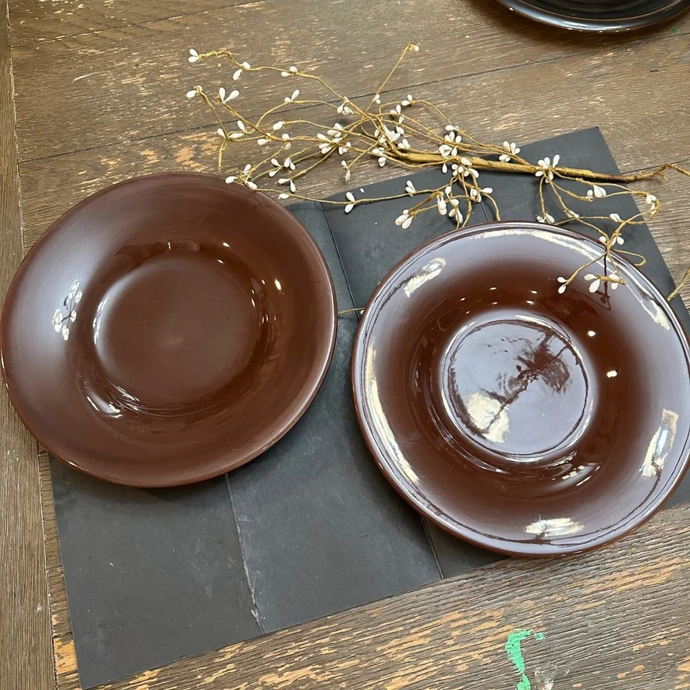 Pottery Barn SAUSALITO Chocolate Brown 10 inch  Salad Plates 2 Piece Ceramic